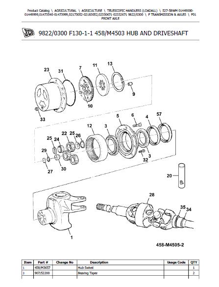 JCB 527-58 WM Telescopic Handlers (Loadall) Parts Catalogue Manual (Se ...