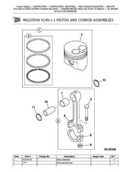 JCB 8050 RTS Mini Crawler Excavator Parts Catalogue Manual (Serial Num ...