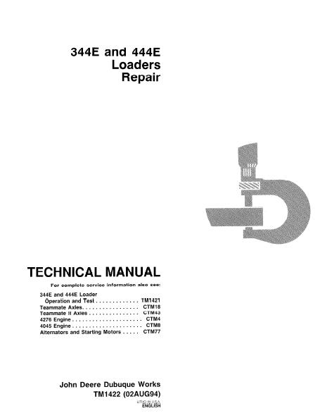 John Deere 444E Loader Service Repair Operation and Test Manual (TM1421 + TM1422)
