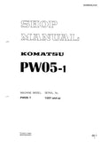 Komatsu PW05-1 Wheeled Excavator Service Repair Manual (PW05-1 Serial 1001 and up)