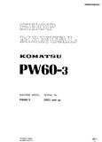 Komatsu PW60-3 Wheeled Excavator Service Repair Manual (PW60-3 Serial 2001 and up)