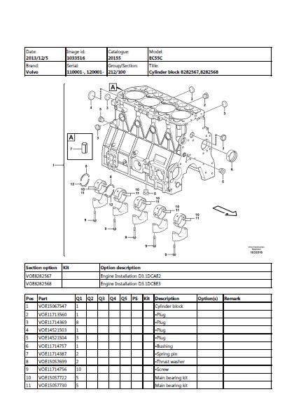 Volvo EC55C Compact Excavator Parts Catalogue Manual (SN:120001 and up)