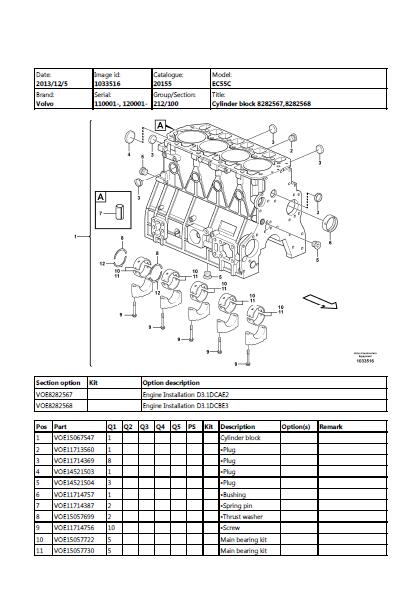Volvo EC55C Compact Excavator Parts Catalogue Manual (SN: 110001 and up)