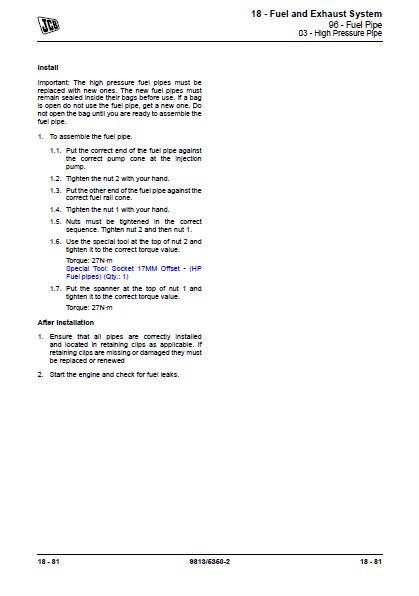 JCB 9TFT Dumper Service Repair Manual S/N: from GRM0011 to GRM9989 ...
