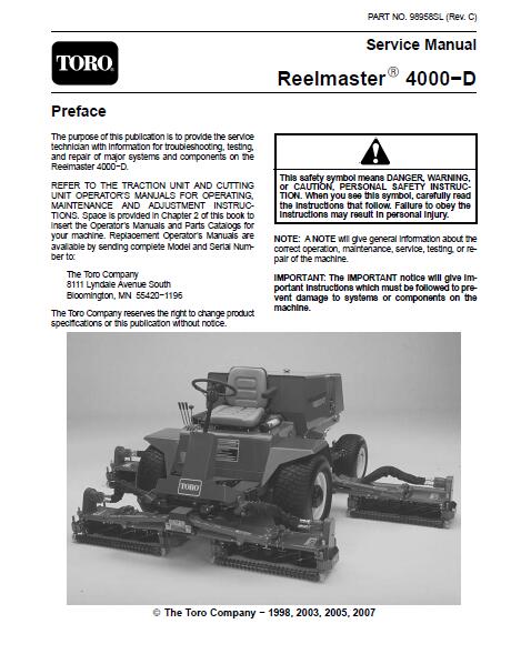 Toro Reelmaster 4000D Mower Service Repair Manual