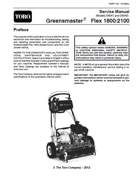 Toro Greensmaster Flex 2100 (Model 04040) Service Repair Manual