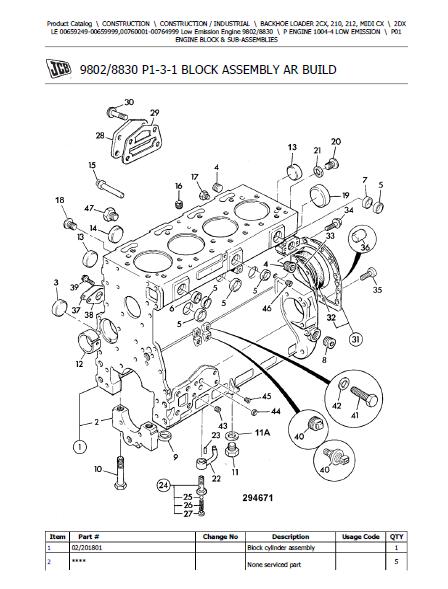 JCB 2DX LE (Low Emission Engine) BACKHOE LOADER Parts Catalogue Manual (Serial Number: 00760001-00764999)