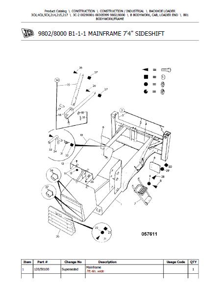 JCB 3C-2 BACKOHE LOADER Parts Catalogue Manual (Serial Number: 00290001-00305999)