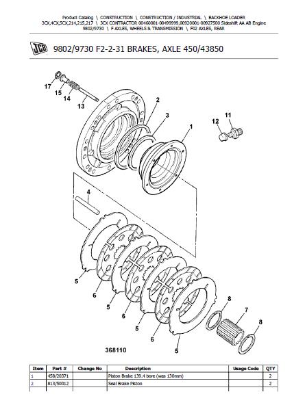 JCB 3CX BACKOHE LOADER (AA AB Engine) Parts Catalogue Manual (Serial Number: 00460001-00499999)