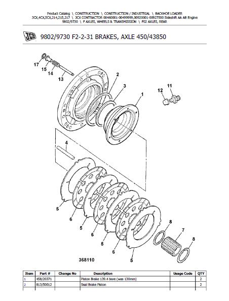 JCB 3CX BACKOHE LOADER (AA AB Engine) Parts Catalogue Manual (Serial Number: 00920001-00927500)
