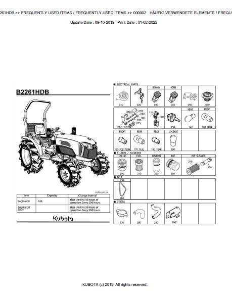 Kubota B2261HDB Tractor Parts Catalogue Manual (Publishing ID: BKIDK5197)