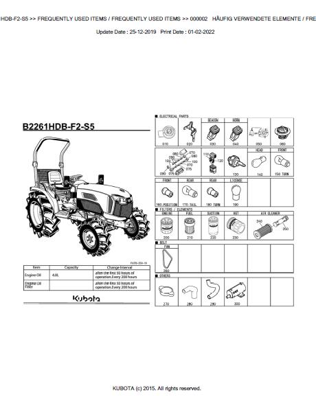 Kubota B2261HDB-F2-S5 Tractor Parts Catalogue Manual (Publishing ID: BKIDK5270)
