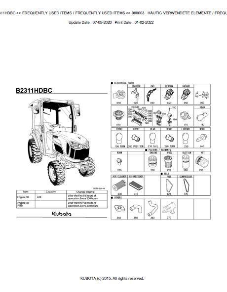 Kubota B2311HDBC Tractor Parts Catalogue Manual (Publishing ID: BKIDK5280)