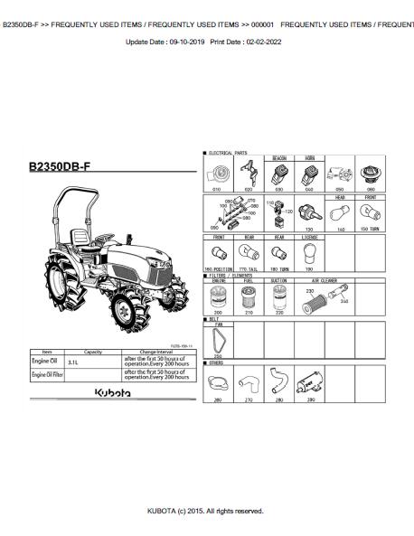Kubota B2350DB-F Tractor Parts Catalogue Manual (Publishing ID: BKIDK5049)