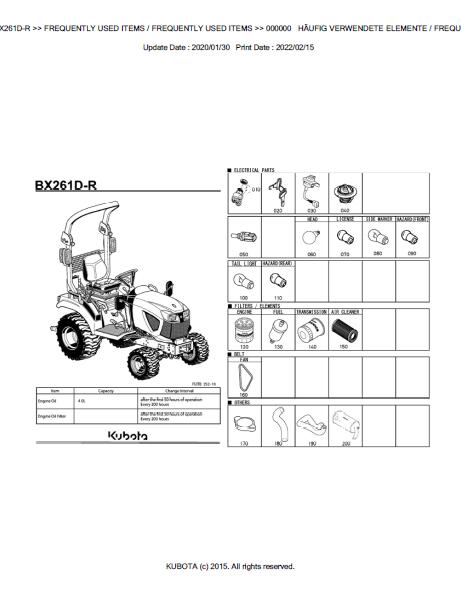 Kubota BX261DR Tractor Parts Catalogue Manual (Publishing ID: BKIDK5264)