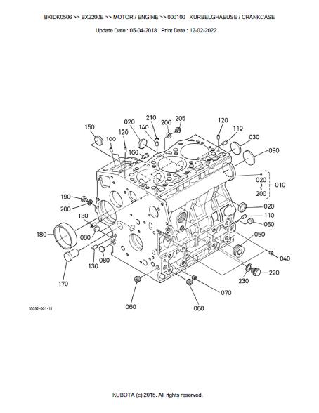 Kubota BX2200E Tractor Parts Catalogue Manual (Publishing ID: BKIDK0506)