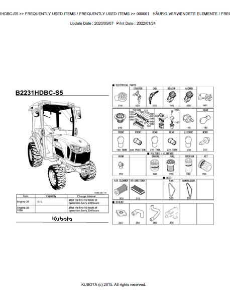 Kubota B2231HDBC-S5 Tractor Parts Catalogue Manual (Publishing ID: BKIDK5278)