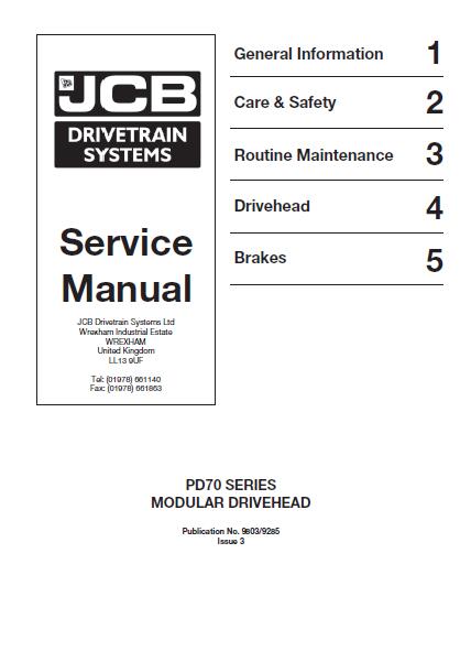 JCB PD70 Series Axle With Modular Drivehead Service Repair Manual ...