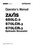 HITACHI ZAXIS 650LC-3 EXCAVATOR Operator manual