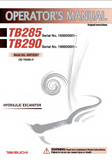 Takeuchi TB290 Hydraulic Excavator Operator manual (TB290 - Serial No. 190000001 and up)