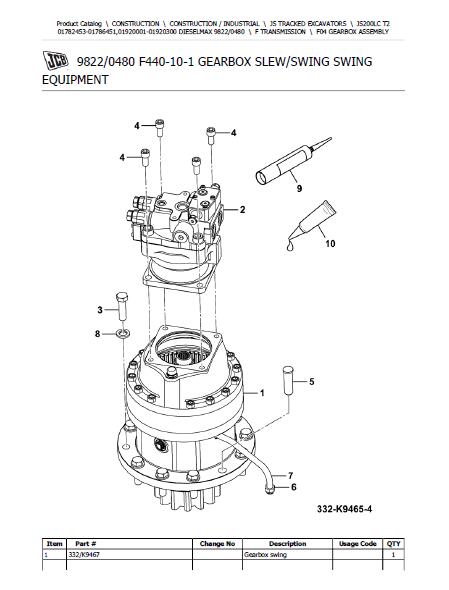 JCB JS200LC T2 DIESELMAX TRACKED EXCAVATOR Parts Catalogue Manual (Ser ...