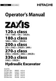 HITACHI ZAXIS 180-3 Class Hydraulic EXCAVATOR Operator manual SN: 010372 and up