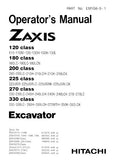 HITACHI ZAXIS 180 Class EXCAVATOR Operator manual SN: 005060 and up