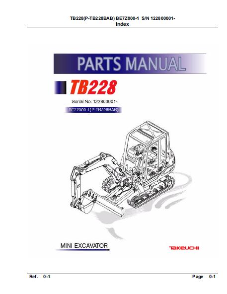 Takeuchi TB228 Mini Excavator Parts Catalogue Manual (SN: 122800001 and up)