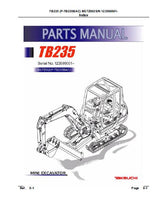 Takeuchi TB235 Mini Excavator Parts Catalogue Manual (SN: 123500001 and up)