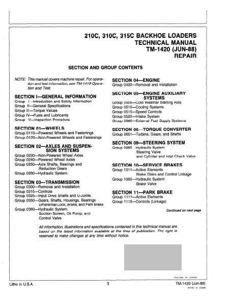 JOHN DEERE 310 BACKHOE SERVICE MANUAL PDF visual data 4