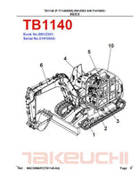 Takeuchi TB1140 Hydraulic Excavator Parts Catalogue Manual (SN: 51410002 and up)