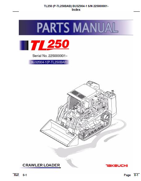 Takeuchi TL250 Crawler Loader Parts Catalogue Manual (SN: 225000001 and up)