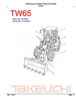 Takeuchi TW65 Wheel Loader Parts Catalogue Manual (SN: E103939 and up)