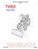 Takeuchi TW65 Wheel Loader Parts Catalogue Manual (SN: E103939 and up)
