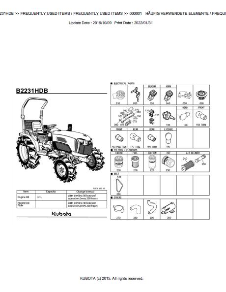 Kubota B2231HDB Tractor Parts Catalogue Manual (Publishing ID: BKIDK5196)
