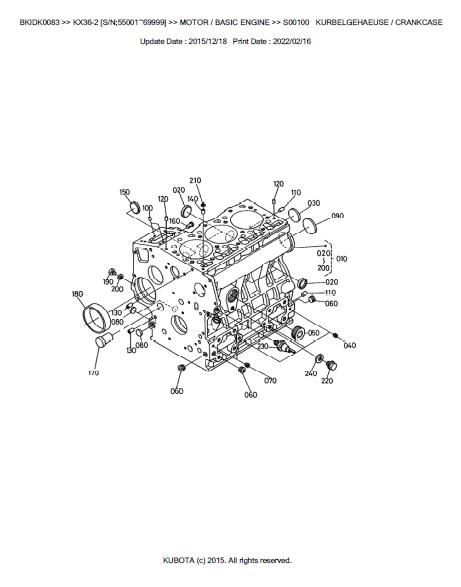 Kubota KX36-2 (SN: 55001-69999) Excavator Parts Catalogue Manual