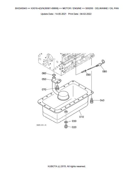 Kubota KX016-4 (SN: 50001-69999) Excavator Parts Catalogue Manual (Pub ...