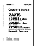 Hitachi Zaxis 225US-3 class Hydraulic Excavator operator’s manual SN:200001 and up