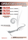 Takeuchi TB228 Mini Excavator Operator manual Serial No. 122800004 and up