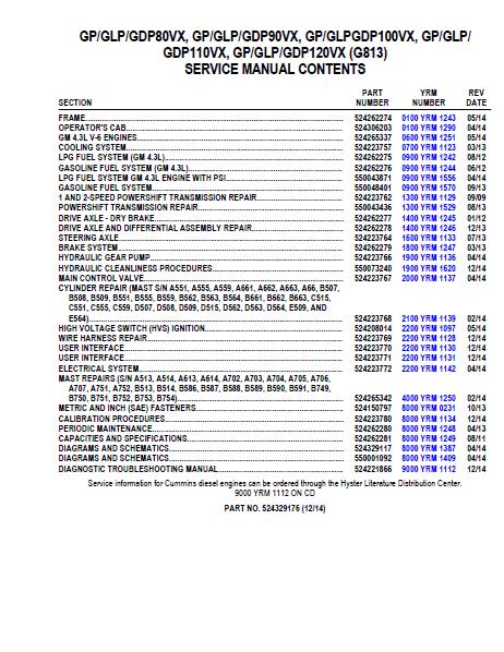 YALE G813 GDP100VX LIFT TRUCK Service Repair Manual
