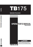 Takeuchi TB175 Hydraulic Excavator Operator manual Serial No. 17530314 and up