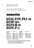 Komatsu D31PLL-18 Dozer Bulldozer Service Repair Manual S/N 40001 and up