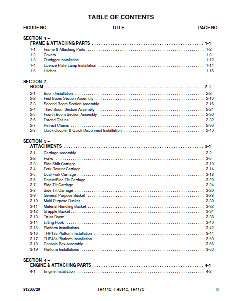 Caterpillar Cat TH414C, TH514C, TH417C Telehandler Parts Catalogue Man ...