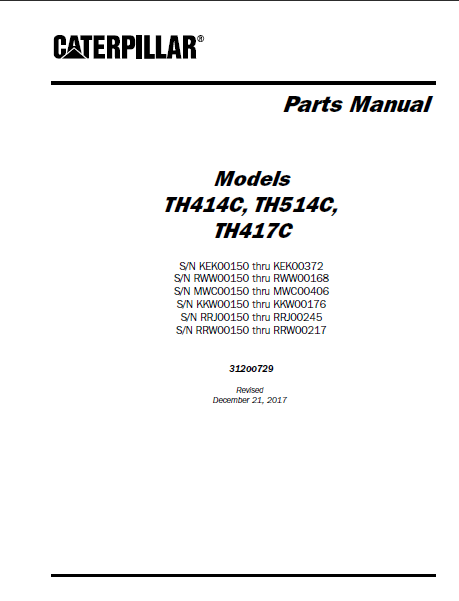 Caterpillar Cat TH414C, TH514C, TH417C Telehandler Parts Catalogue Man ...