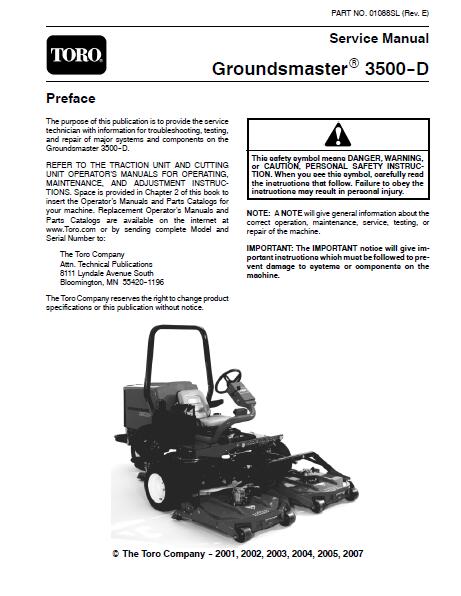 Toro Groundsmaster 3500D Service Repair Manual