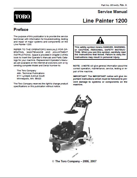 Toro Line Painter 1200 Service Repair Manual