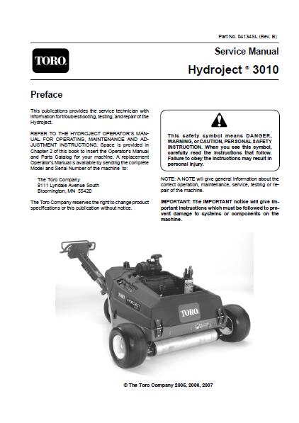 Toro Hydroject 3010 Service Repair Manual
