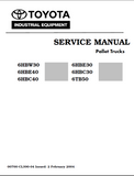 Toyota 6HBE40 Pallet Truck Service Repair Manual SN:10011 and up
