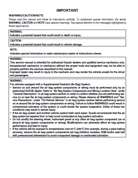 Suzuki Liana RH413 Service Repair Manual