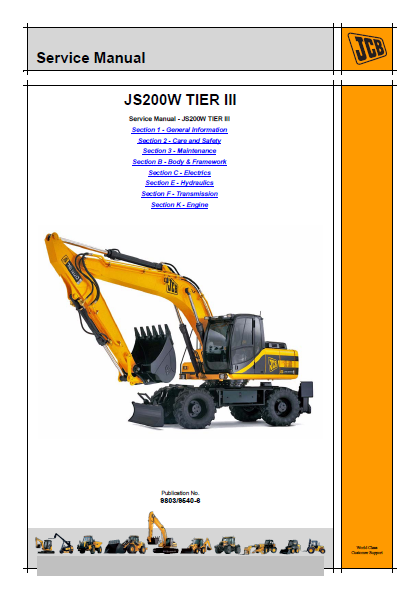 JCB JS200W TIER III WHEELED EXCAVATOR Service Repair Manual SN：1314600 ...
